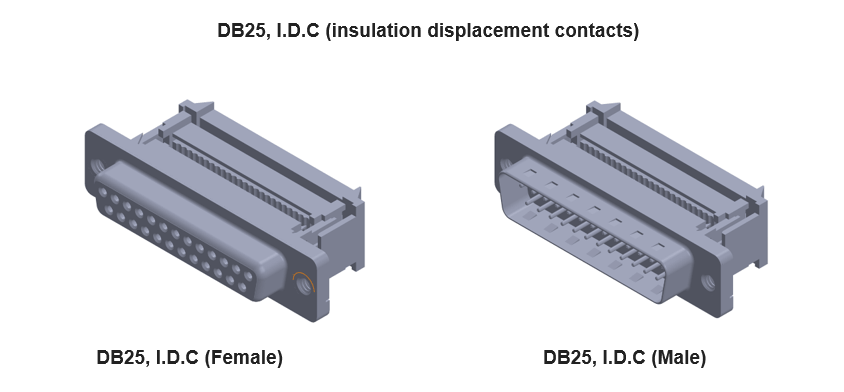 db25 connecto with insulation displacement contacts (IDC or I.D.C)